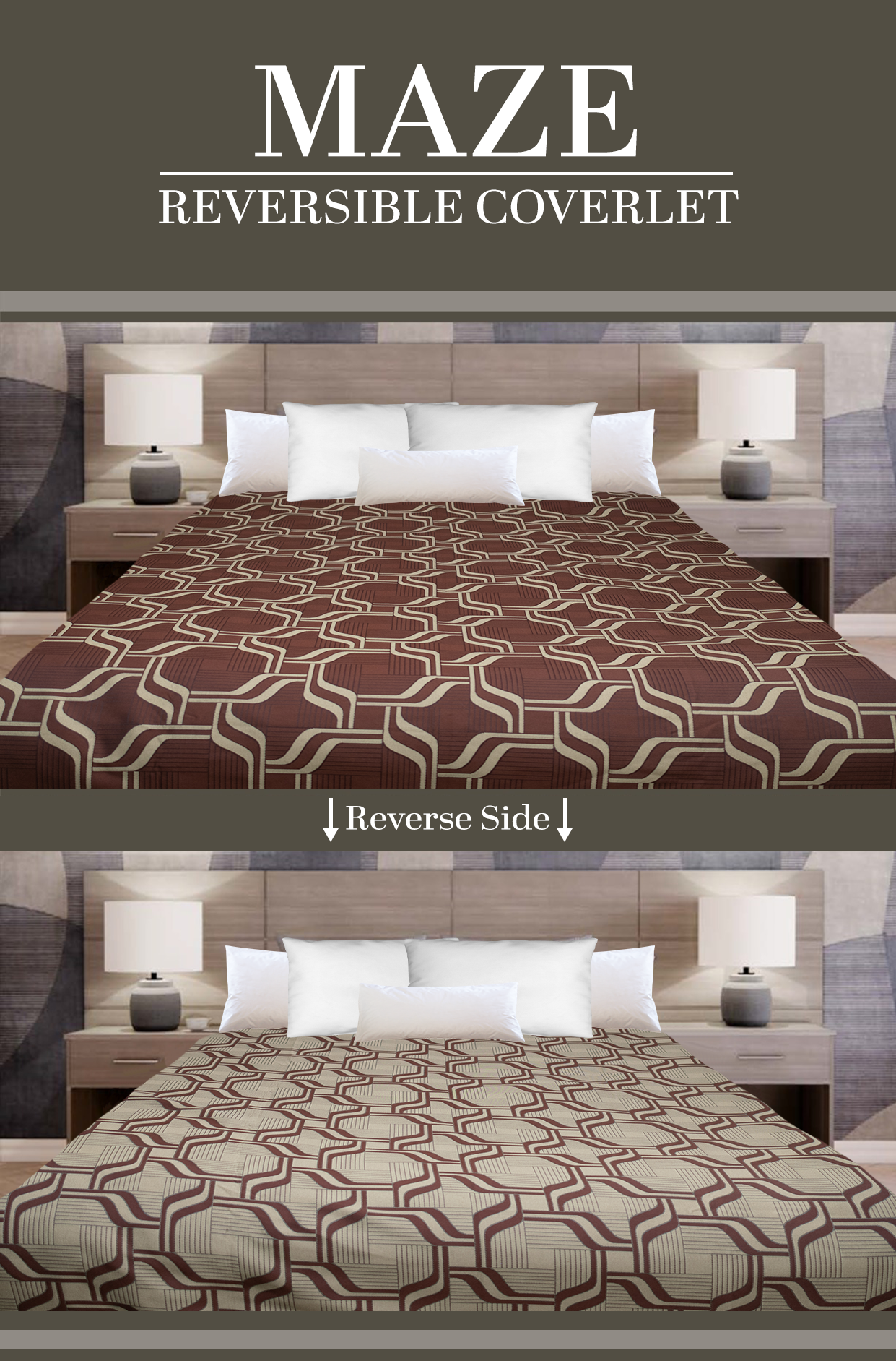 Marigold Maze Reversible Coverlet – Brown/Beige