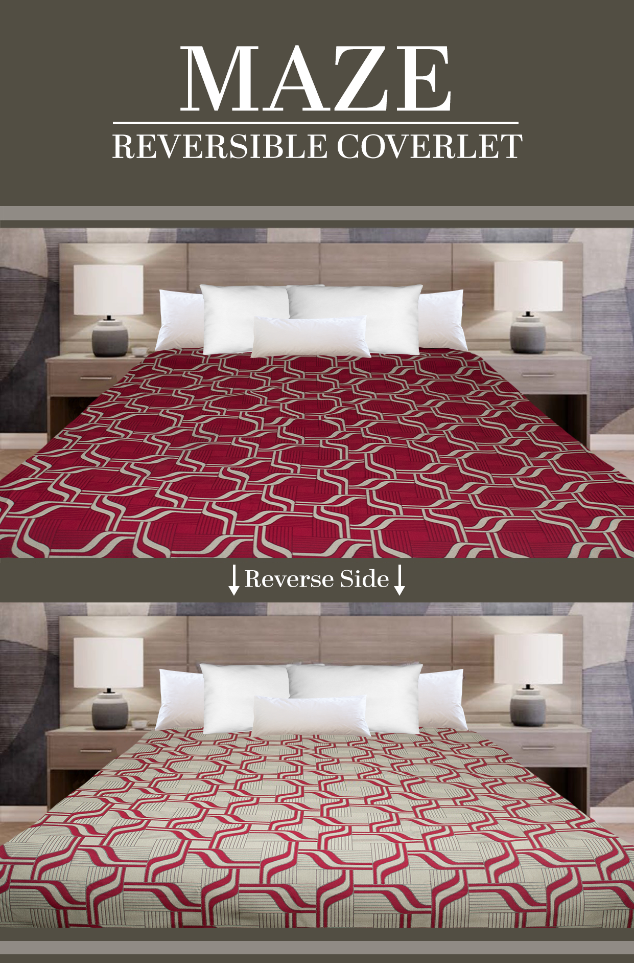 Marigold Maze Reversible Coverlet – Red/Beige