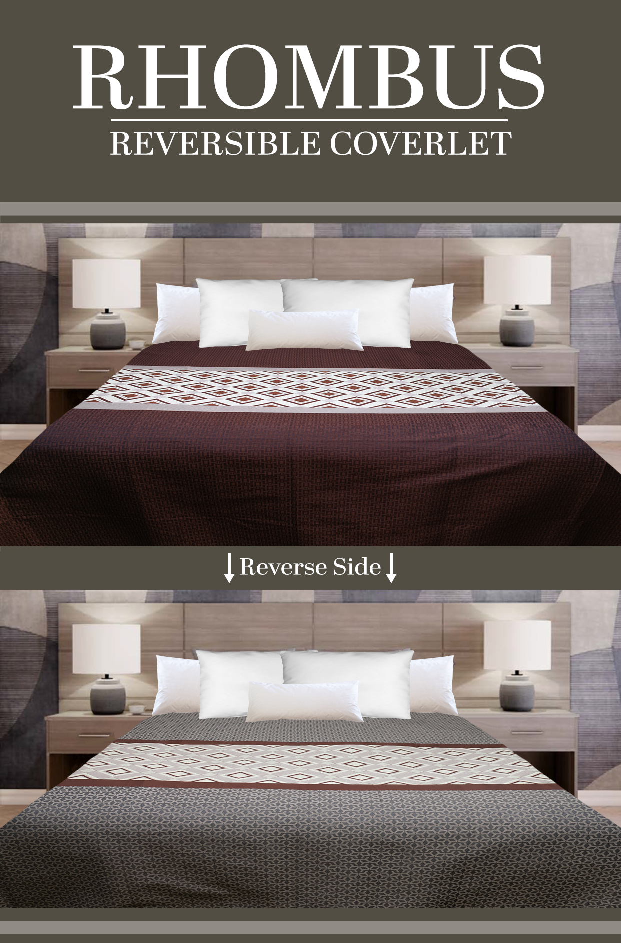 Marigold Rhombus Reversible Coverlet – Brown/Beige