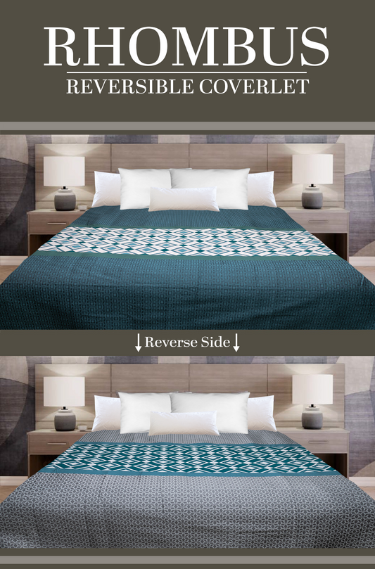 Marigold Rhombus Reversible Coverlet – Teal/Grey